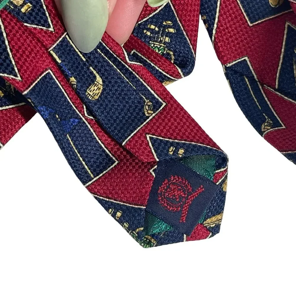 Vintage Tommy Hilfiger Burgundy 100% Silk Golf‎ Theme Career Casual Neck Tie 90s